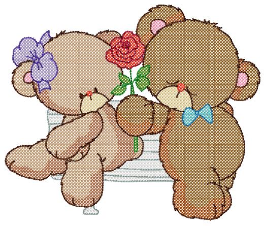 Cross Stitch Teddy In Love