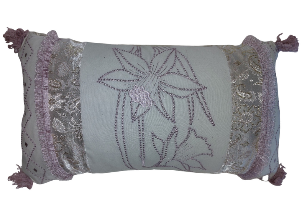 Embroidered Candlewick & Fringe Cushion Design